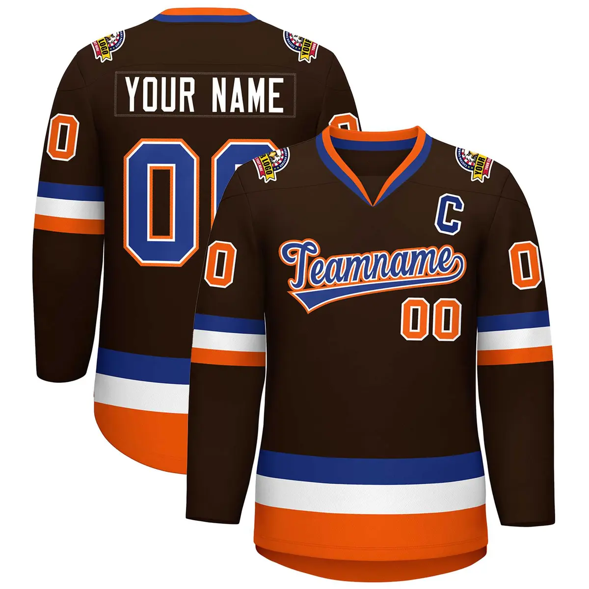 Brown Royal White-Orange Classic Hockey Jersey