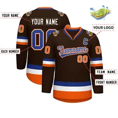 Brown Royal White-Orange Classic Hockey Jersey 2