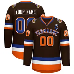 Brown Royal White-Orange Classic Hockey Jersey 1