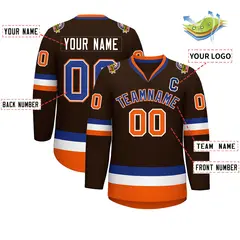 Brown Royal White-Orange Classic Hockey Jersey 2