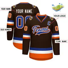 Brown Royal White-Orange Classic Hockey Jersey 2