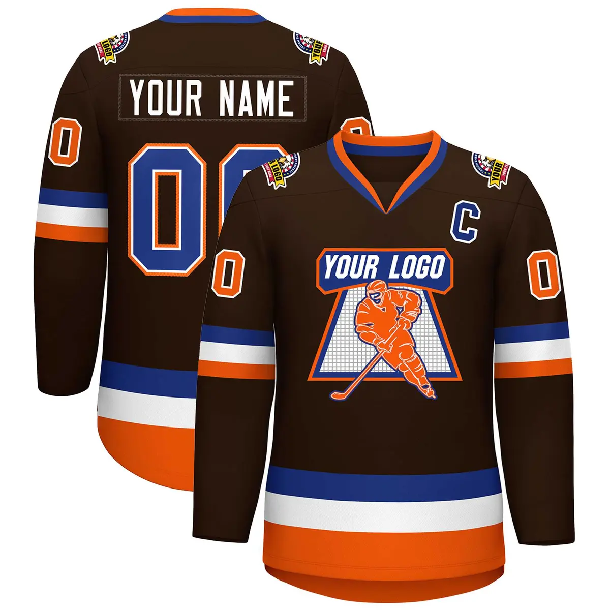 Brown Royal White-Orange Classic Hockey Jersey
