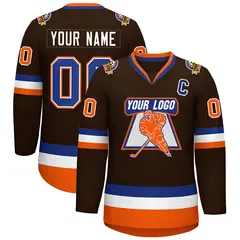 Brown Royal White-Orange Classic Hockey Jersey 1