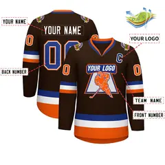 Brown Royal White-Orange Classic Hockey Jersey 2