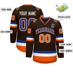 Brown Royal White-Orange Classic Hockey Jersey 2