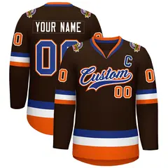 Brown Royal White-Orange Classic Hockey Jersey 1