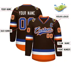 Brown Royal White-Orange Classic Hockey Jersey 2