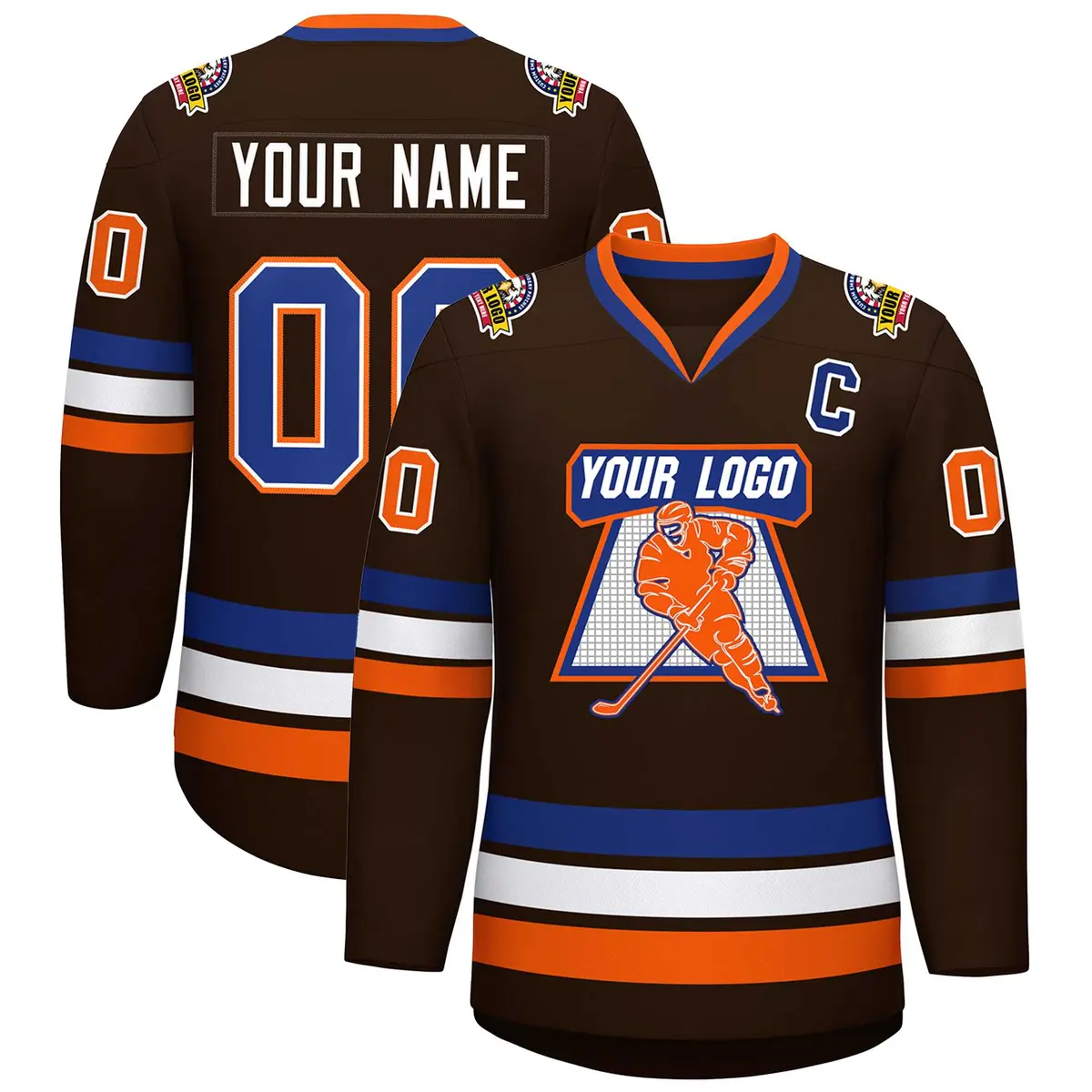 Brown Royal White-Orange Classic Hockey Jersey