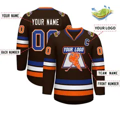 Brown Royal White-Orange Classic Hockey Jersey 2