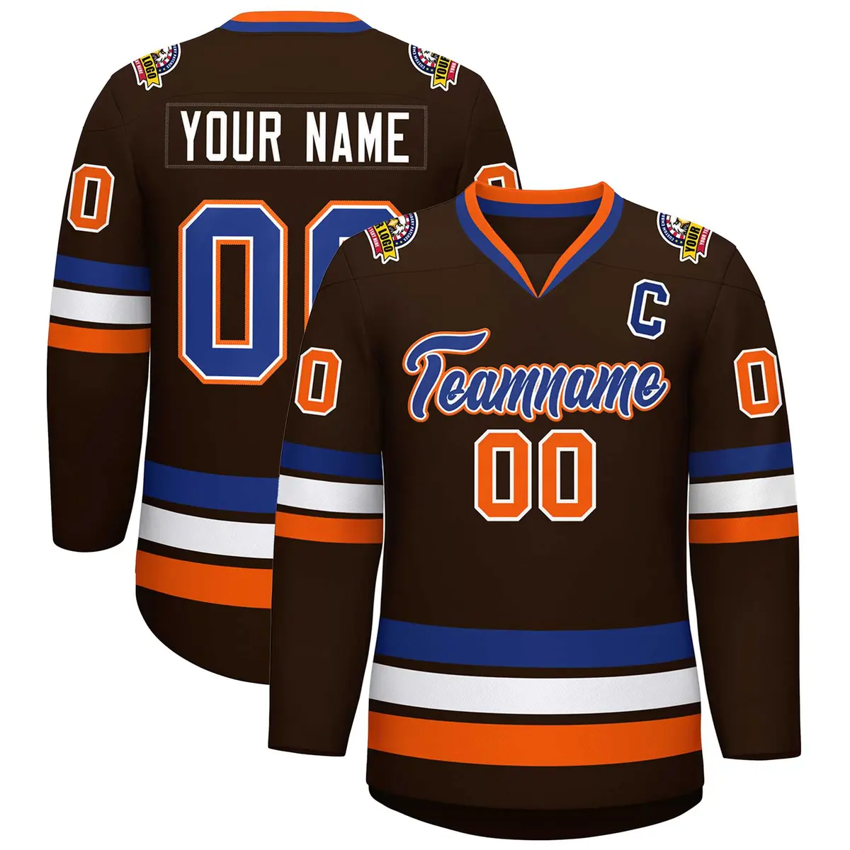 Brown Royal White-Orange Classic Hockey Jersey