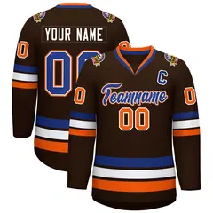 Brown Royal White-Orange Classic Hockey Jersey 1