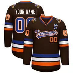 Brown Royal White-Orange Classic Hockey Jersey 1