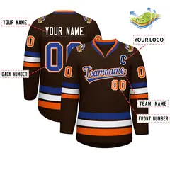 Brown Royal White-Orange Classic Hockey Jersey 2