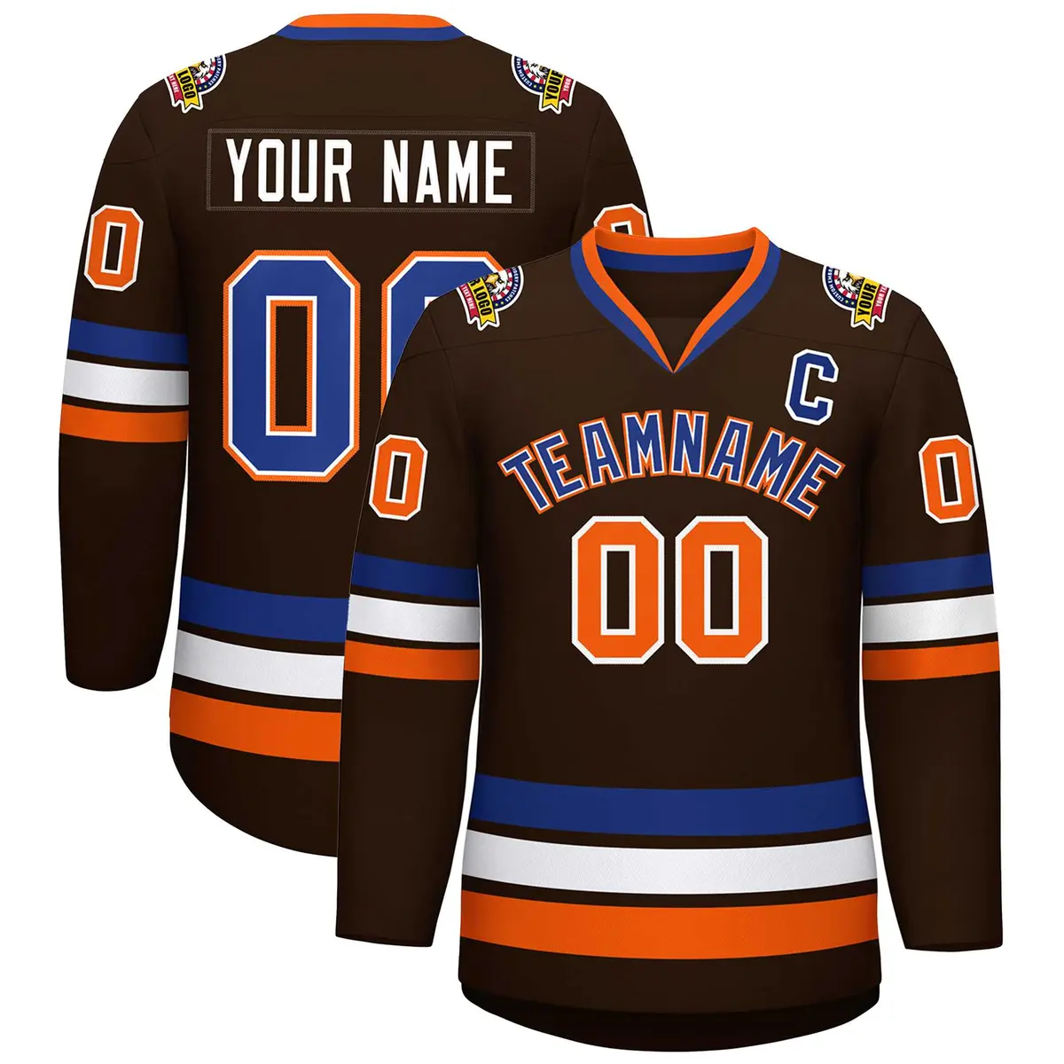 Brown Royal White-Orange Classic Hockey Jersey