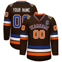Brown Royal White-Orange Classic Hockey Jersey 1