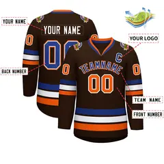 Brown Royal White-Orange Classic Hockey Jersey 2