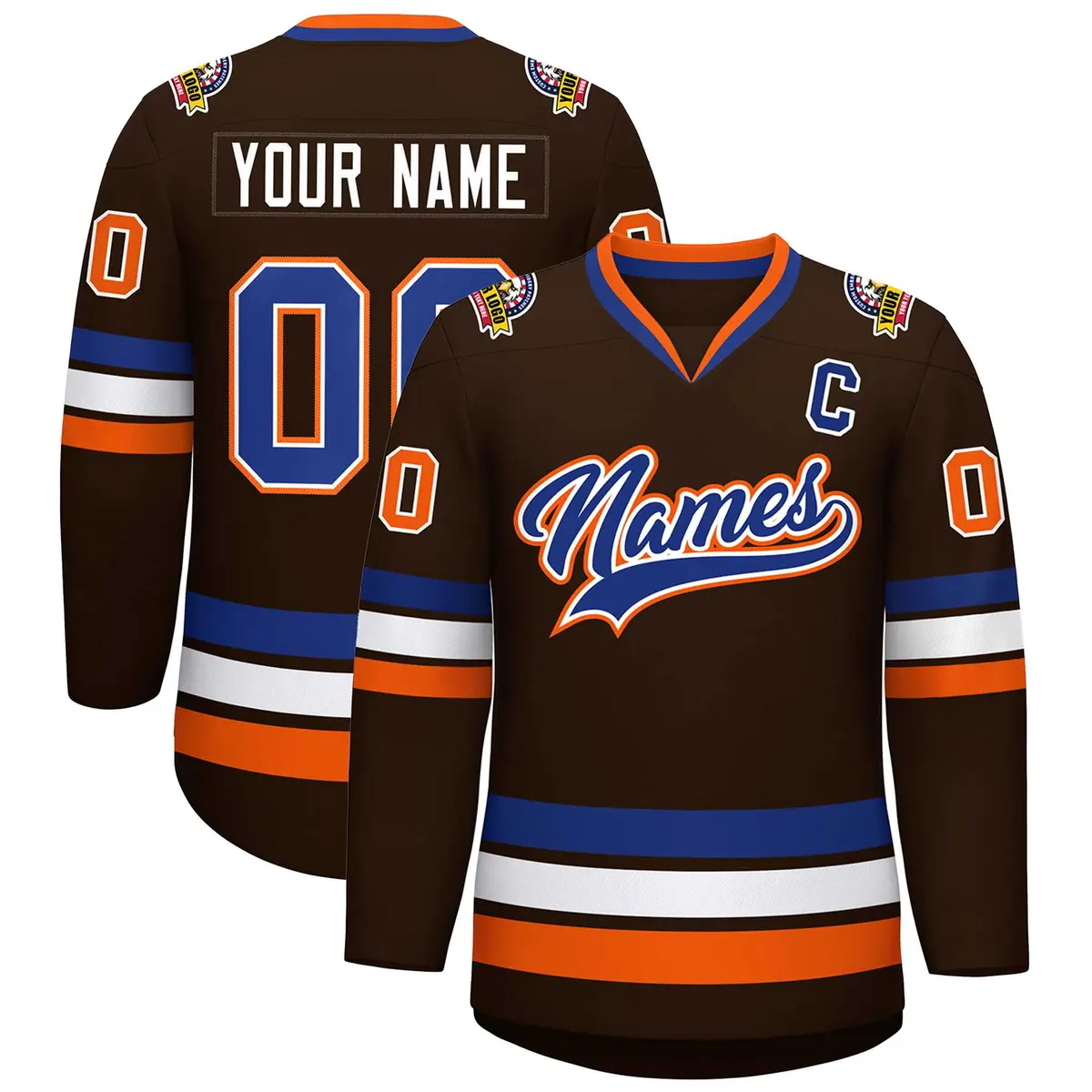 Brown Royal White-Orange Classic Hockey Jersey
