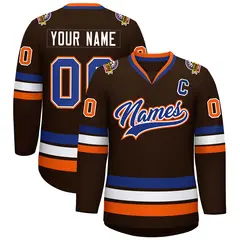 Brown Royal White-Orange Classic Hockey Jersey 1
