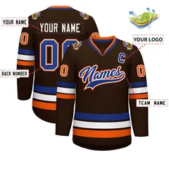 Brown Royal White-Orange Classic Hockey Jersey 2