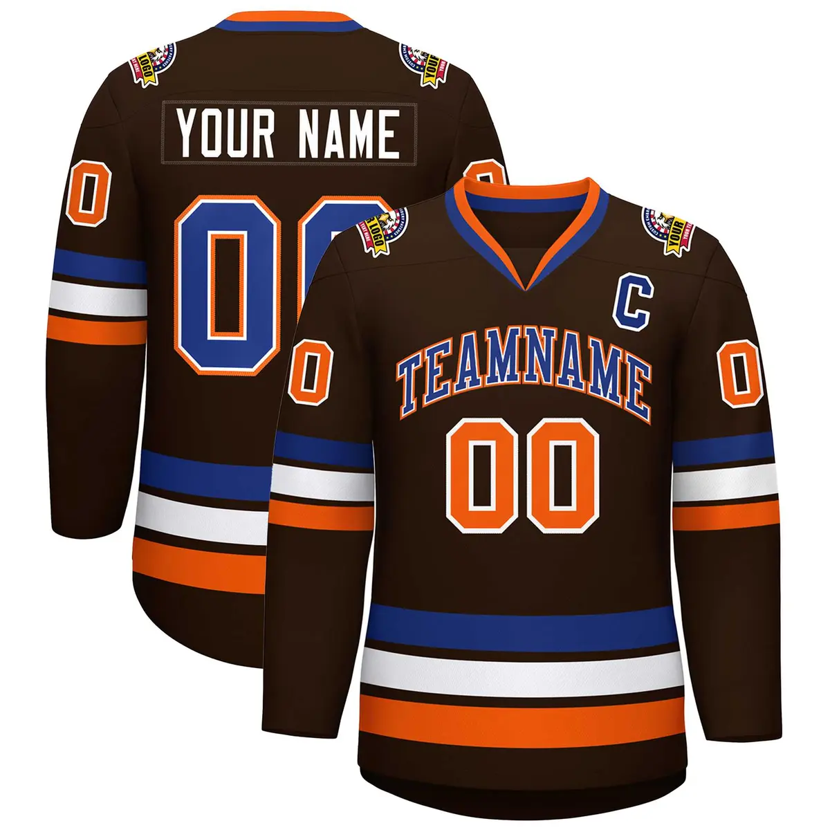 Brown Royal White-Orange Classic Hockey Jersey