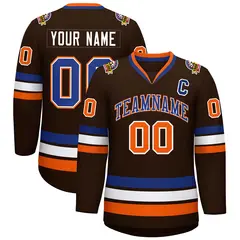 Brown Royal White-Orange Classic Hockey Jersey 1