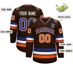 Brown Royal White-Orange Classic Hockey Jersey 2