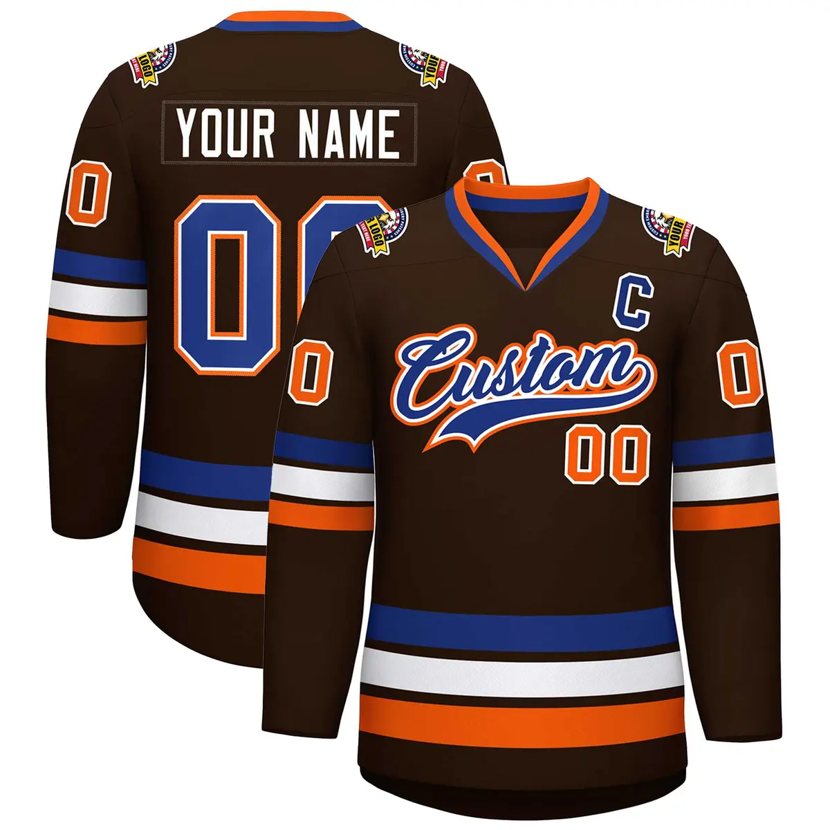 Brown Royal White-Orange Classic Hockey Jersey