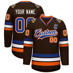Brown Royal White-Orange Classic Hockey Jersey 1
