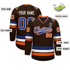 Brown Royal White-Orange Classic Hockey Jersey 2