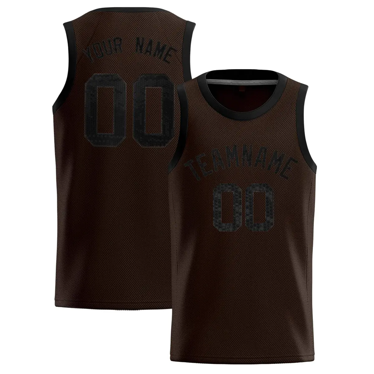 Brown Sequined Trim Athletic Basketball Jersey