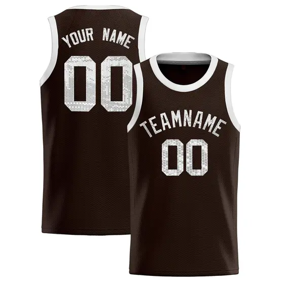 Brown Sequined Trim Athletic Basketball Jersey