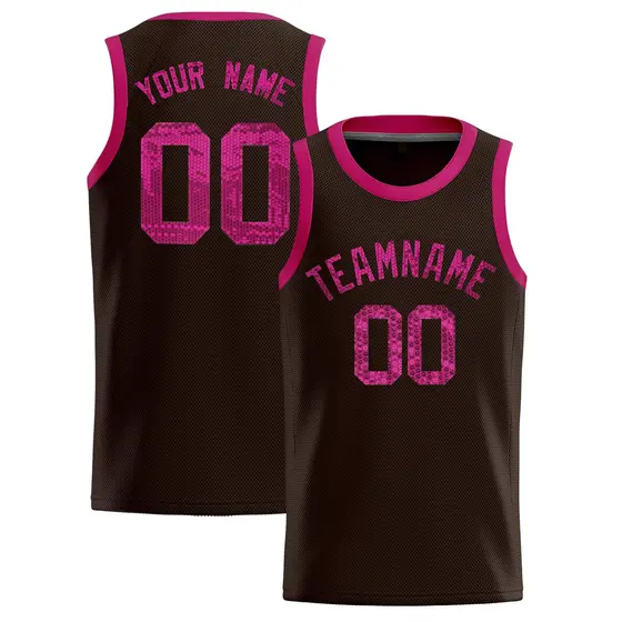 Brown Sequined Trim Athletic Basketball Jersey