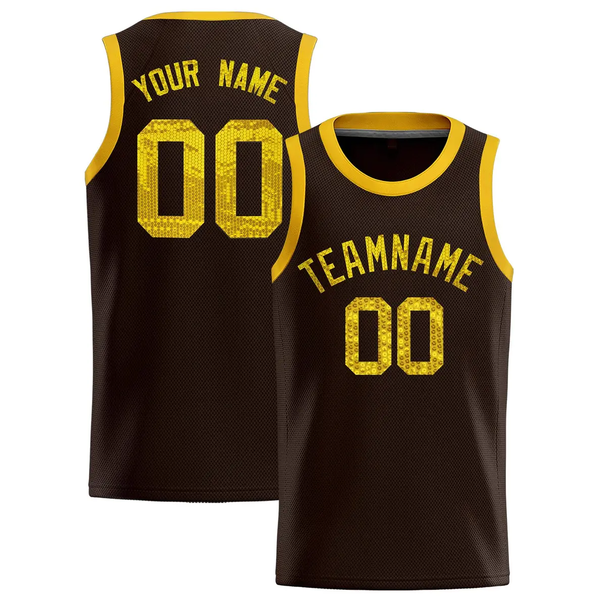 Brown Sequined Trim Athletic Basketball Jersey
