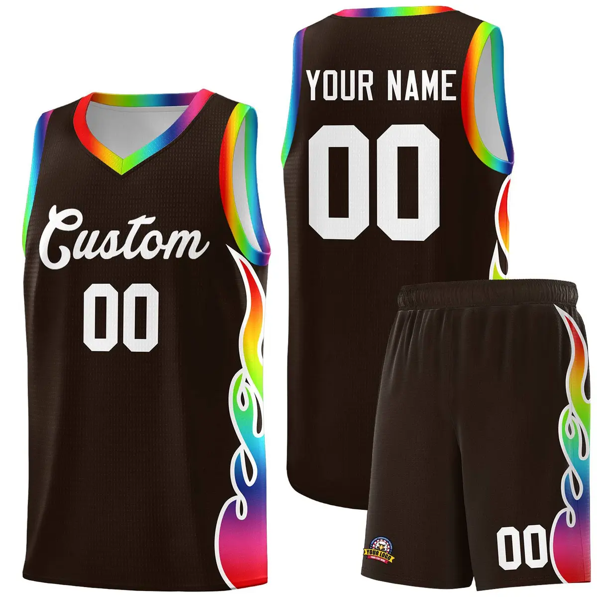 Brown Side Flame Basketball Jersey for Teams