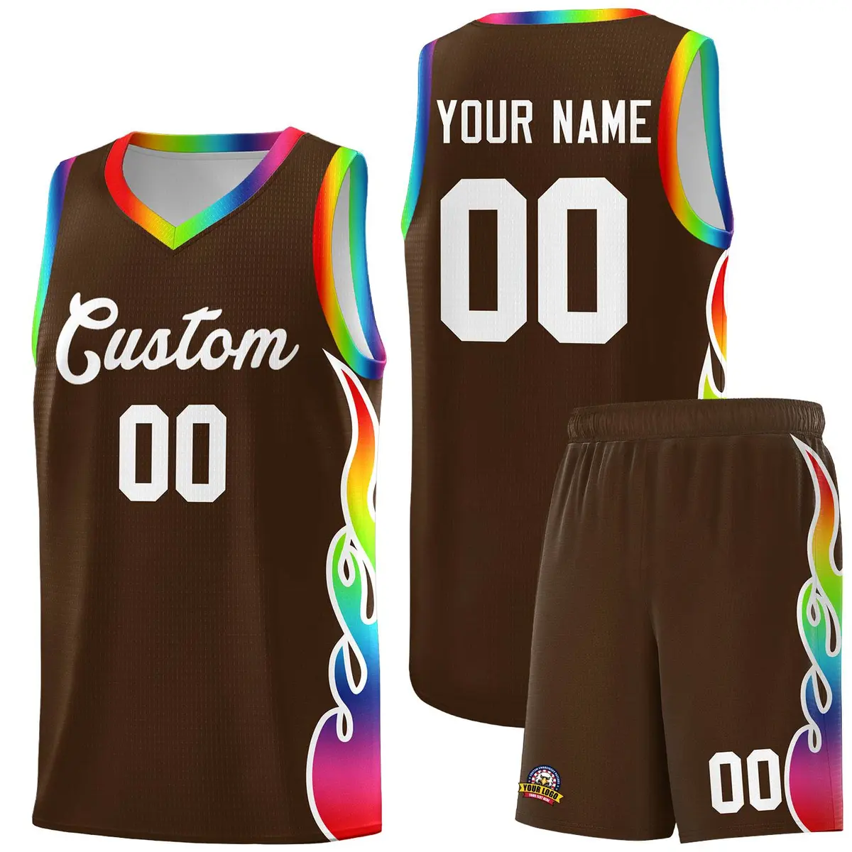 Brown Side Flame Basketball Jersey for Teams
