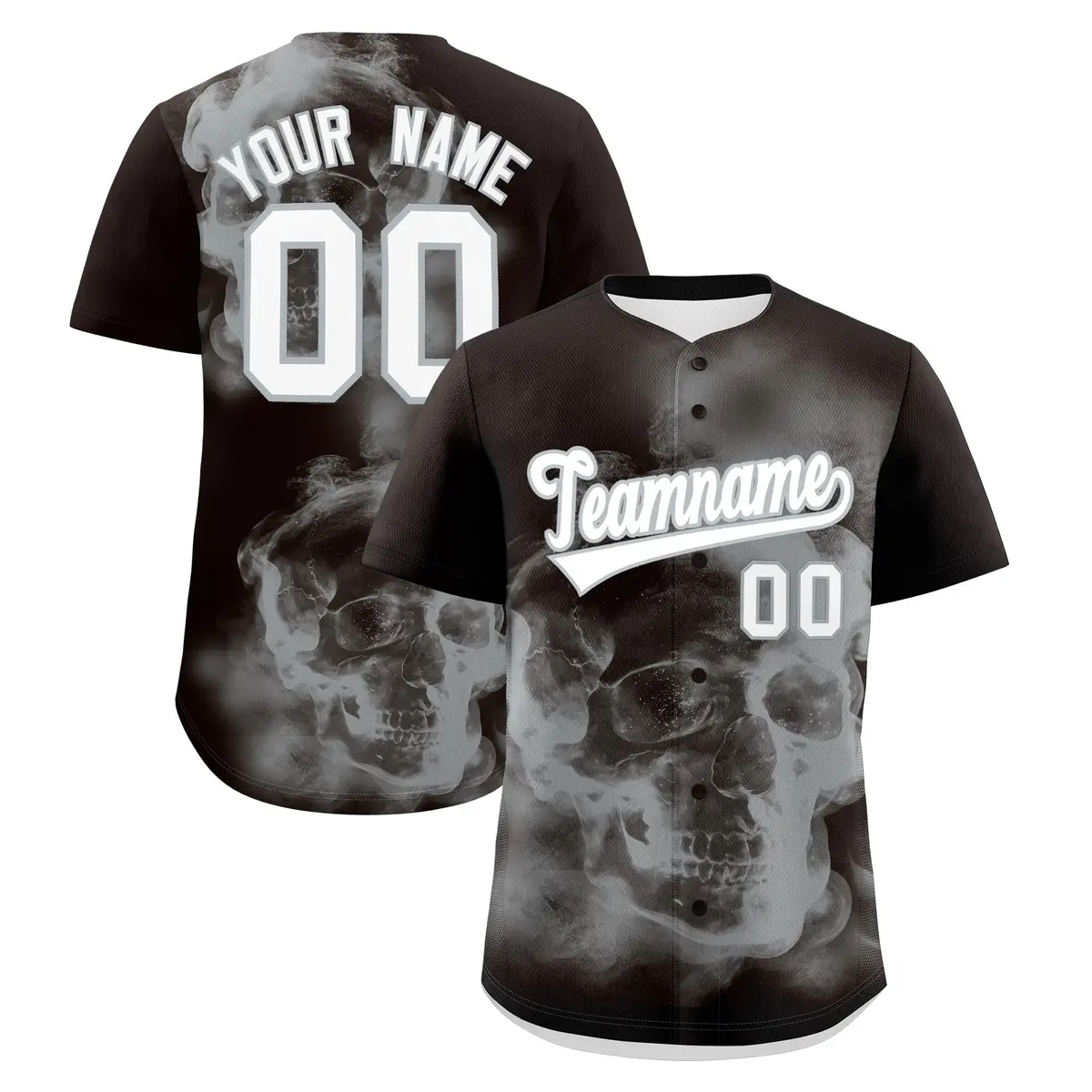 Brown Silver White Skeleton Graffiti Baseball Jersey