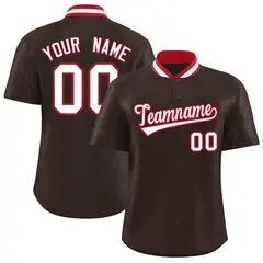 Brown Stand Collar Classic Baseball Jersey
