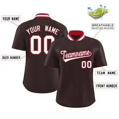 Brown Stand Collar Classic Baseball Jersey 2