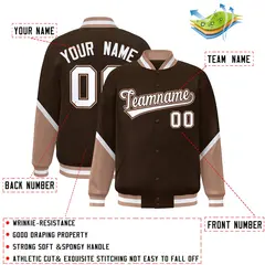 Brown Tea Brown Color Block Varsity Letterman Baseball Jacket 2
