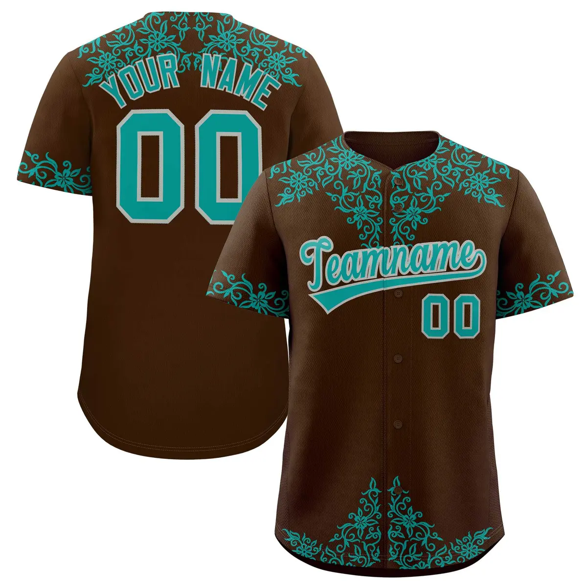 Brown Teal Baroque Style Baseball Jersey