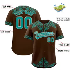 Brown Teal Baroque Style Baseball Jersey 2