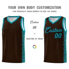 Brown Teal Indians Pattern Sports Uniform Basketball Jersey 3