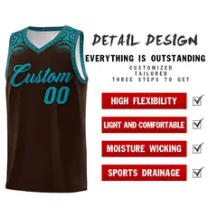 Brown Teal Indians Print Basketball Uniform Jersey 2
