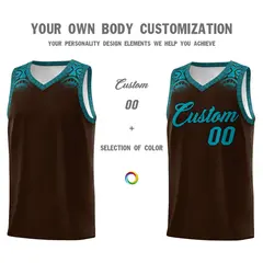 Brown Teal Indians Print Basketball Uniform Jersey 3