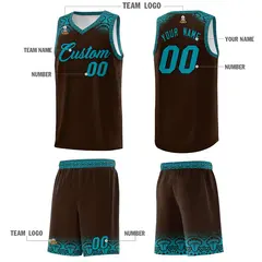Brown Teal Indians Print Basketball Uniform Jersey 5