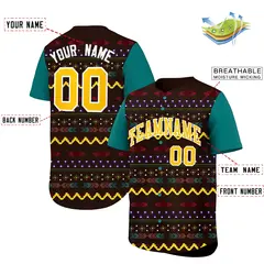 Brown Teal White Mexican Style Breathable Baseball Jersey 2