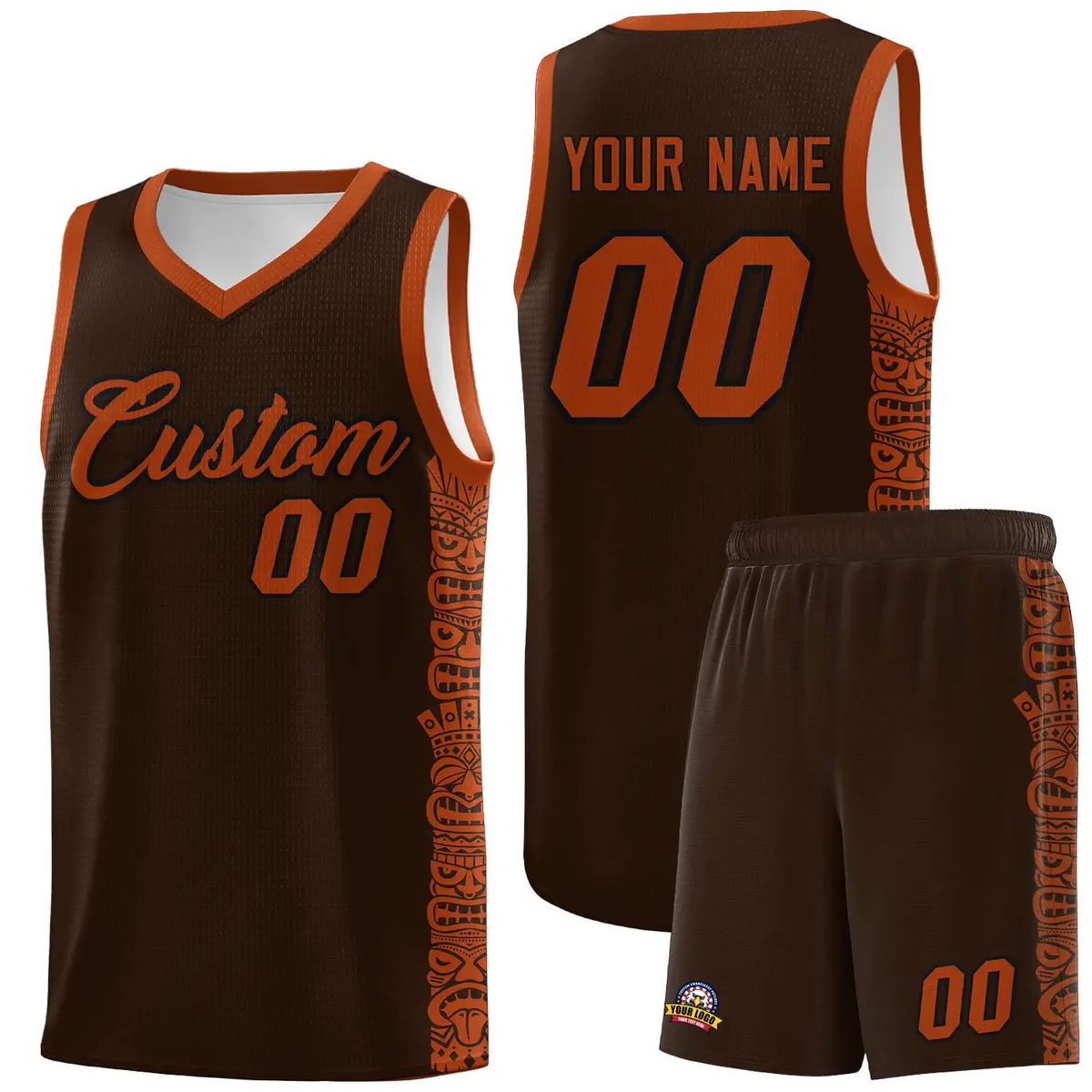 Brown Texas Orange Indians Pattern Basketball Jersey