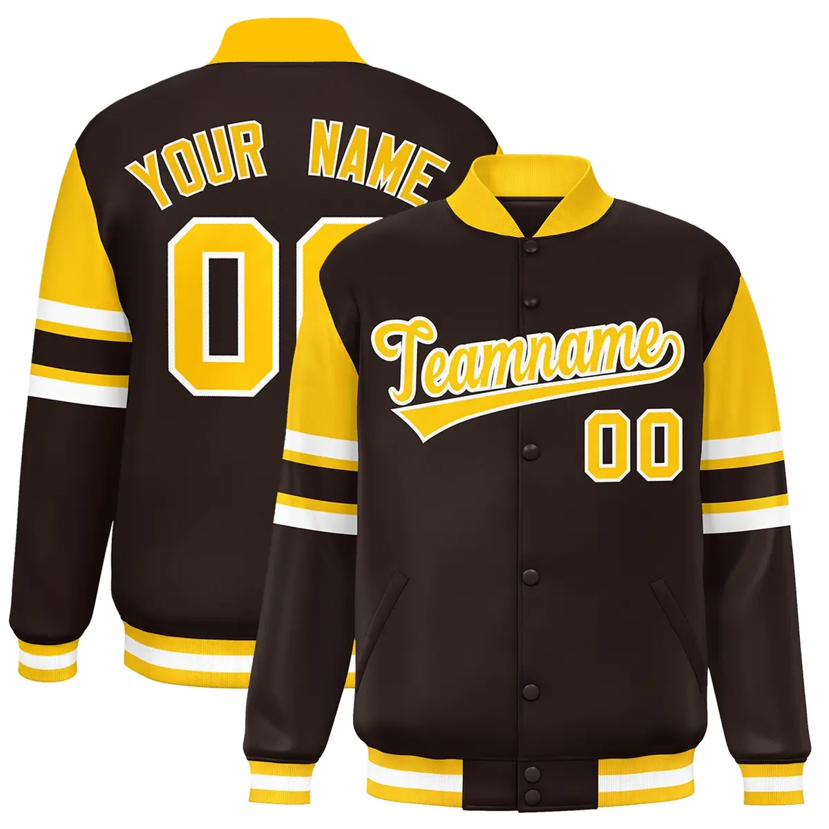 Brown Varsity Color Block Full-Snap Letterman Jacket