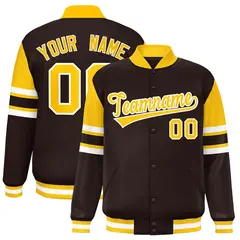 Brown Varsity Color Block Full-Snap Letterman Jacket