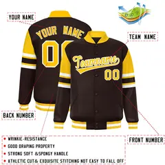 Brown Varsity Color Block Full-Snap Letterman Jacket 2